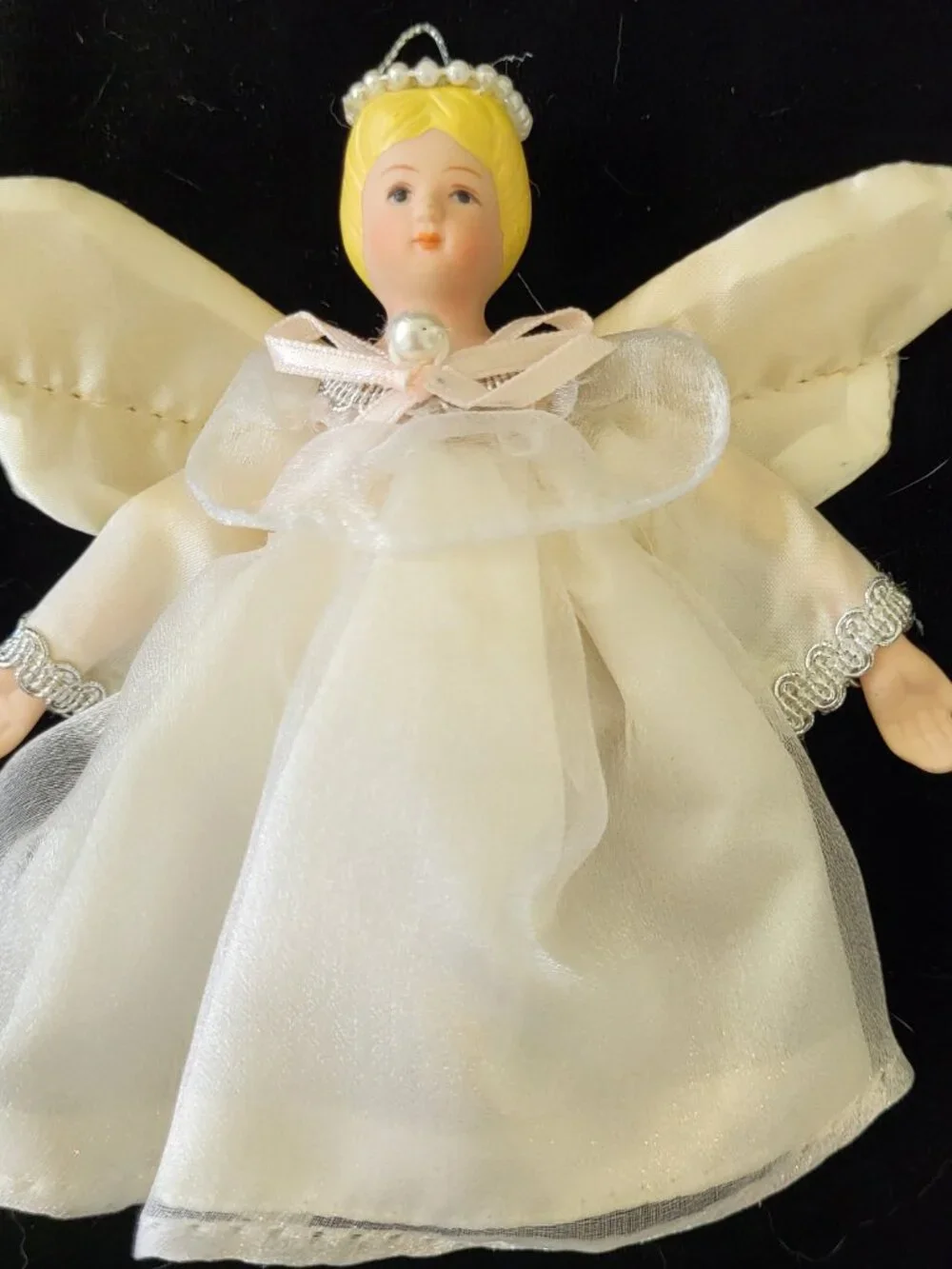 Vintage Porcelain Angel Christmas Ornaments Lot of 4 White Gold Silver Ivory